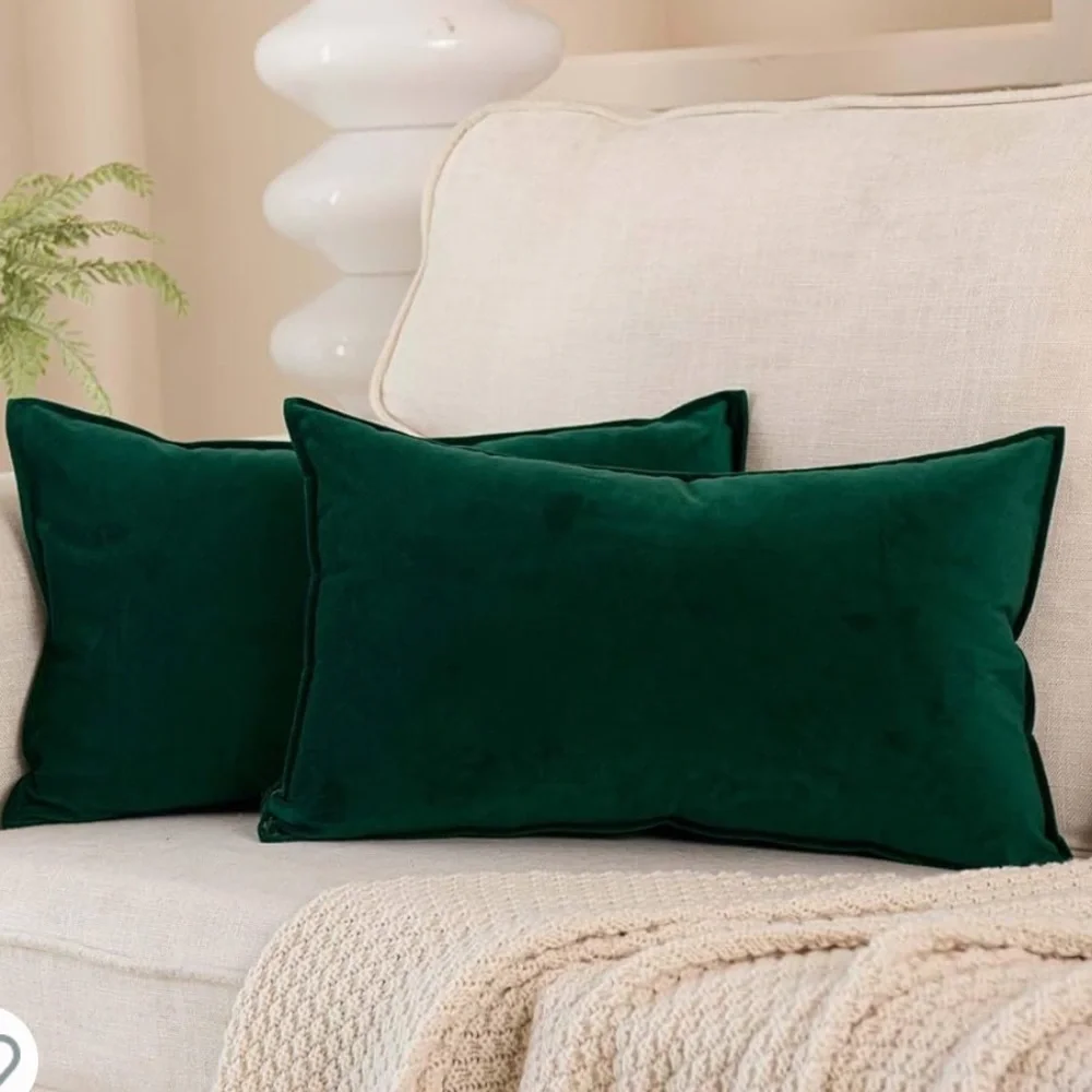 NEW Christmas Dark Green Velvet Throw Pillow Cover
